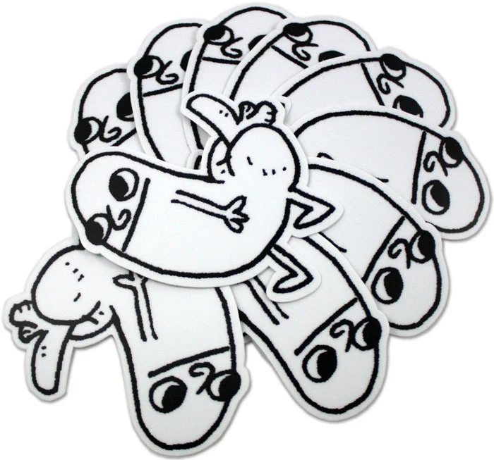 A stack of black-and-white Dickbutt stickers